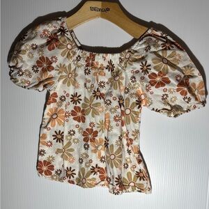 Little co Floral Kids Top - Cream and Brown